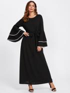 Romwe Contrast Binding Layered Sleeve Hijab Evening Dress