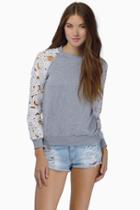 Romwe Grey Floral Crochet Long Sleeve Sweatshirt