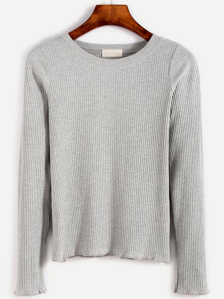 Romwe Light Grey Ribbed Tight Knitwear