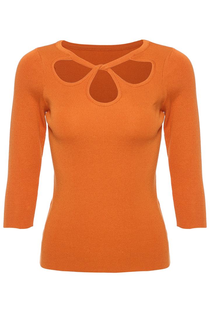 Romwe Water-drop Cut-out Brown Jumper