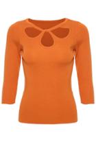 Romwe Water-drop Cut-out Brown Jumper