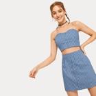 Romwe Button Front Striped Bandeau With Skirt
