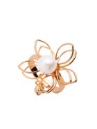 Romwe Gold Hollow Out Flower Faux Pearl Ring