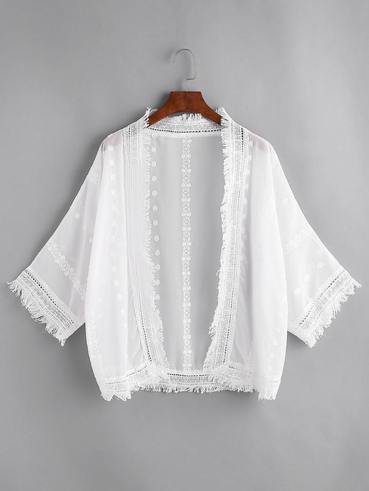 Romwe Tassel Trim Embroidered Top