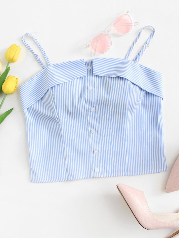 Romwe Single Breasted Striped Cami Top
