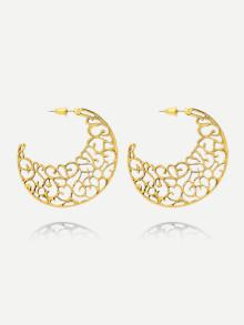 Romwe Moon Shape Hollow Hoop Earrings