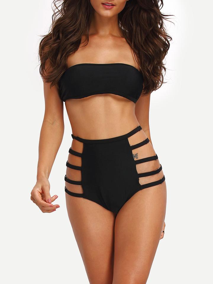 Romwe Ladder Cutout Bandeau Bikini Set