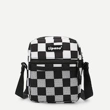 Romwe Plaid Shoulder Bag With Letter Detail