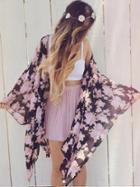Romwe Women Bat Sleeve Florals Top