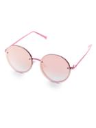 Romwe Pink Frame Flat Round Lens Sunglasses