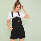 Romwe Letter Patched Slant Pockets Denim Overalls