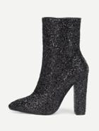 Romwe Sequin Overlay Pointed Toe Ankle Boots