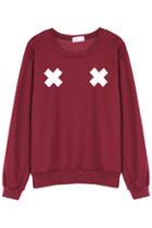 Romwe Skull Cross Print Red Sweatshirt
