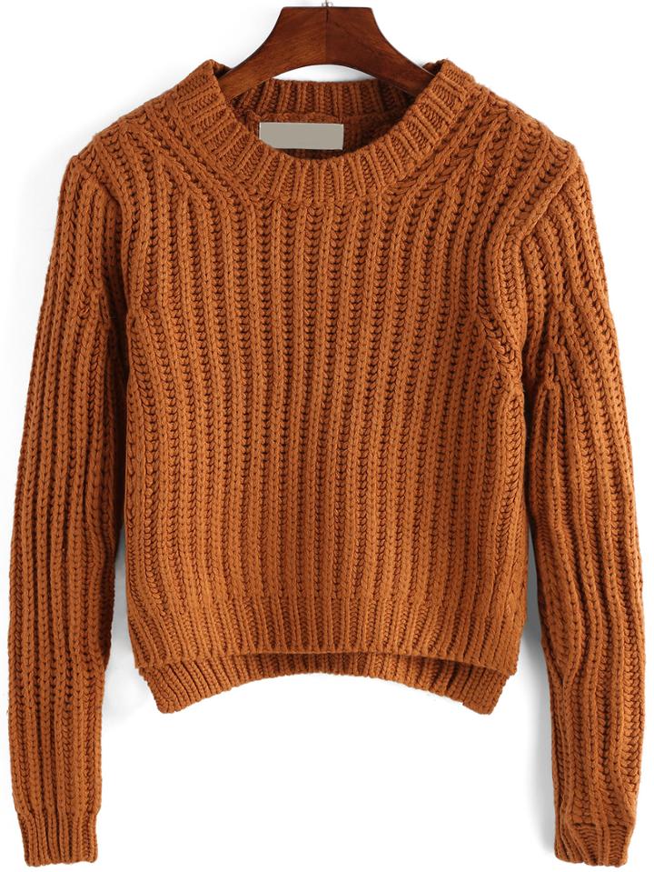 Romwe High Low Slit Khaki Sweater