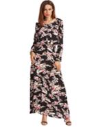 Romwe Black Blossom Print Buttoned Front Dress