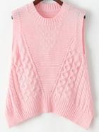 Romwe Open Back Cable Knit Pink Tank Top