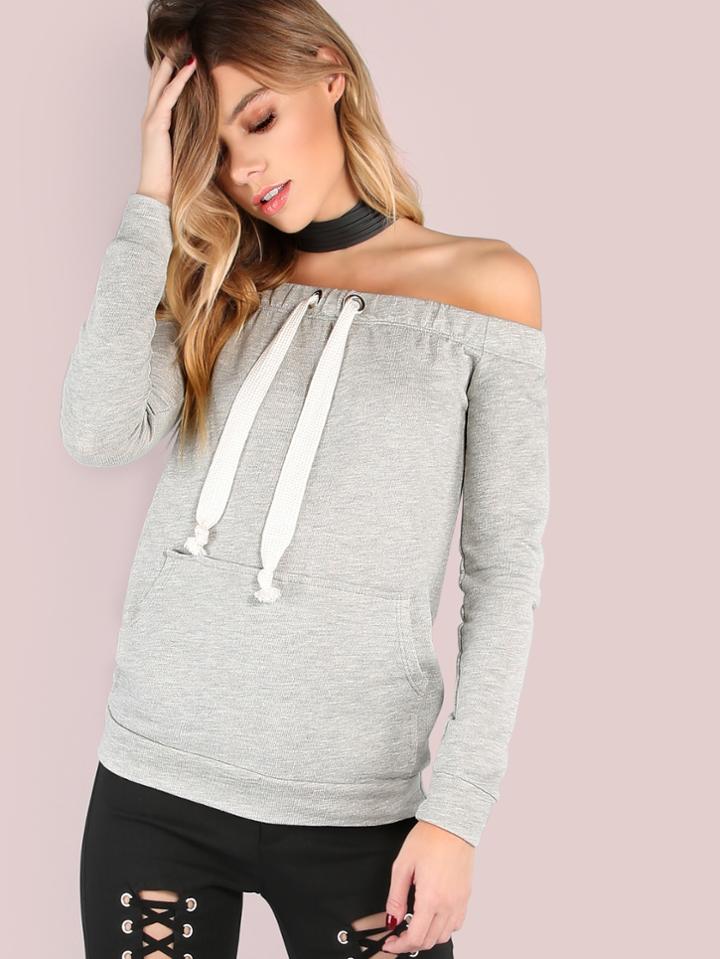 Romwe Off The Shoulder Sweatshirt Heather Grey