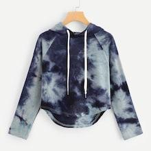 Romwe Drawstring Hoodie Tie Dye Sweatshirt