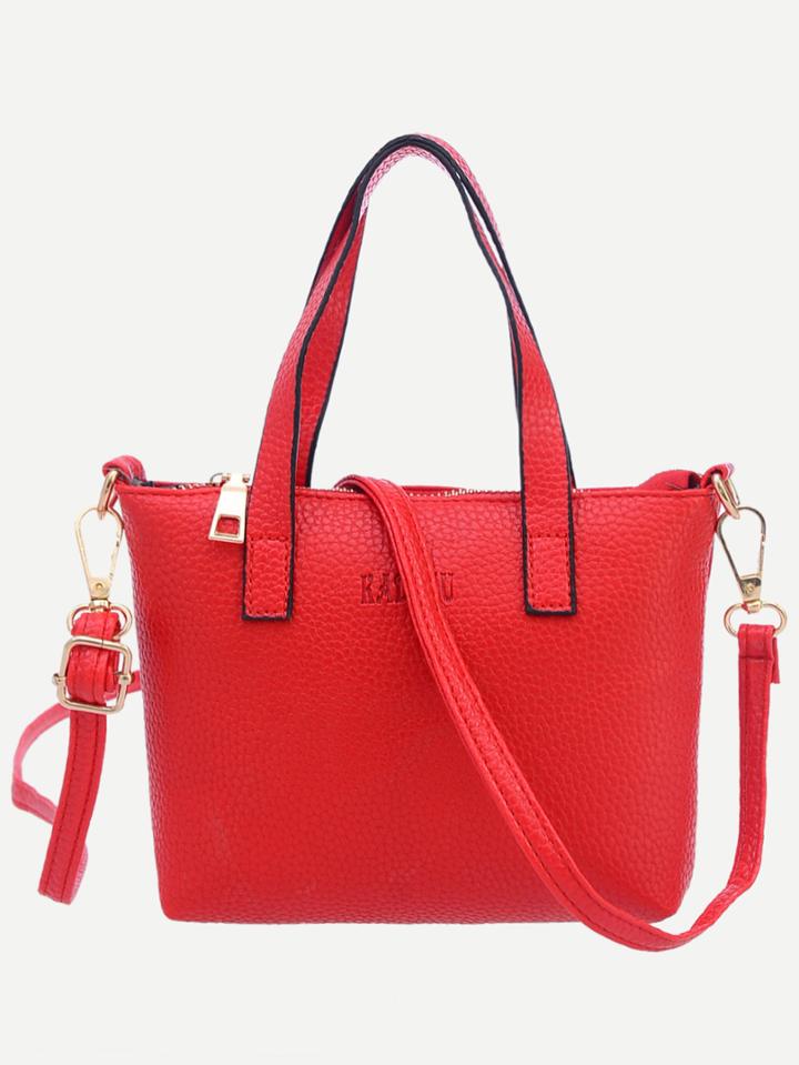 Romwe Red Pebbled Faux Leather Tote Bag With Strap