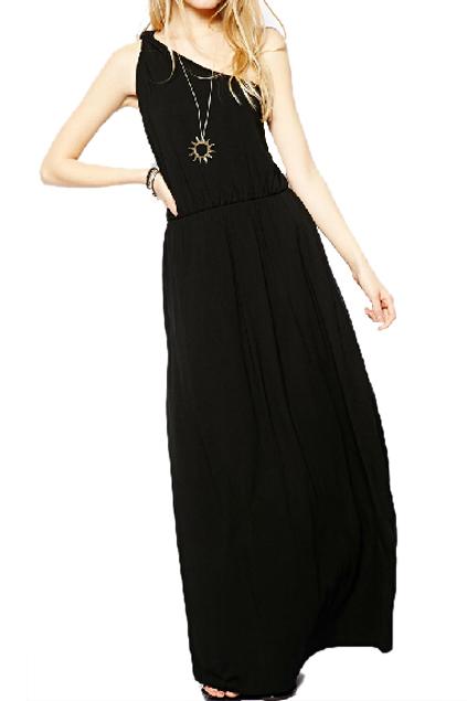 Romwe Single Shoulder Pleated Maxi Dress