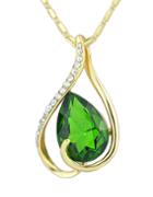 Romwe Hot Sale Elegant Gold Plated Green Rhinestone Pendant Stone Necklace