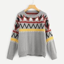 Romwe Geo Print Dip Hem Sweater