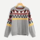 Romwe Geo Print Dip Hem Sweater