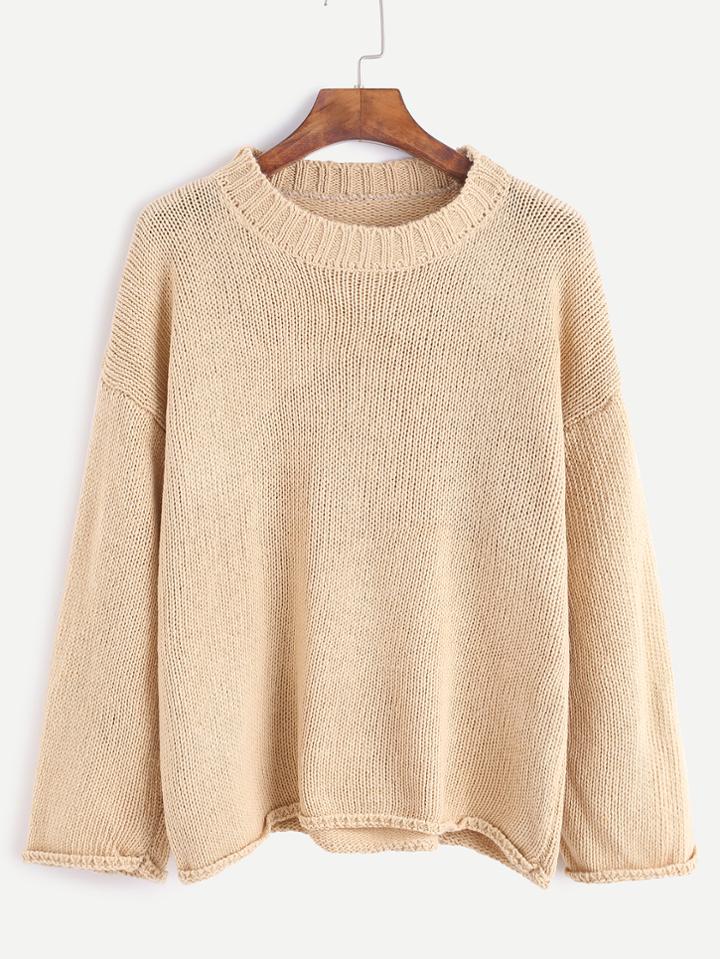 Romwe Light Khaki Dropped Shoulder Seam Sweater