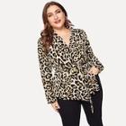 Romwe Plus Shawl Collar Leopard Print Blazer