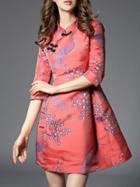 Romwe Hot Pink Collar Flowers Embroidered Dress