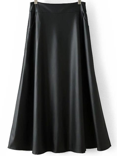 Romwe High Waist Pu Long Black Skirt