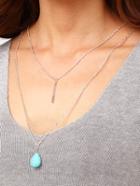 Romwe Turquoise And Plate Pendant Layered Necklace