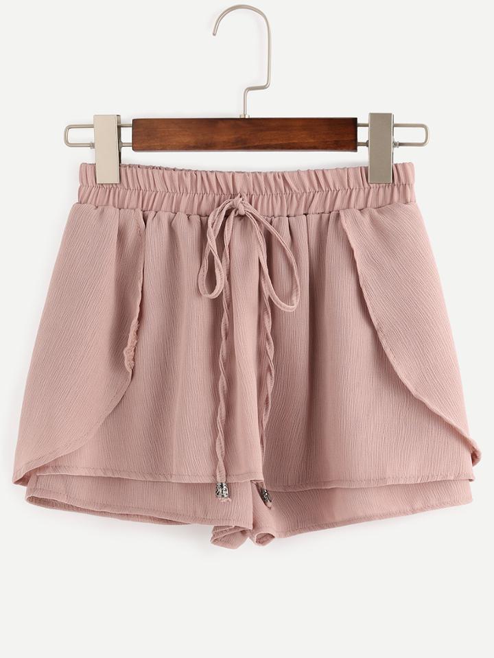 Romwe Pink Drawstring Waist Wrap Shorts