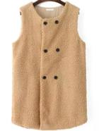 Romwe Round Neck Double Breasted Khaki Vest