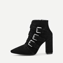 Romwe Plain Buckle Decor Point Toe Boots