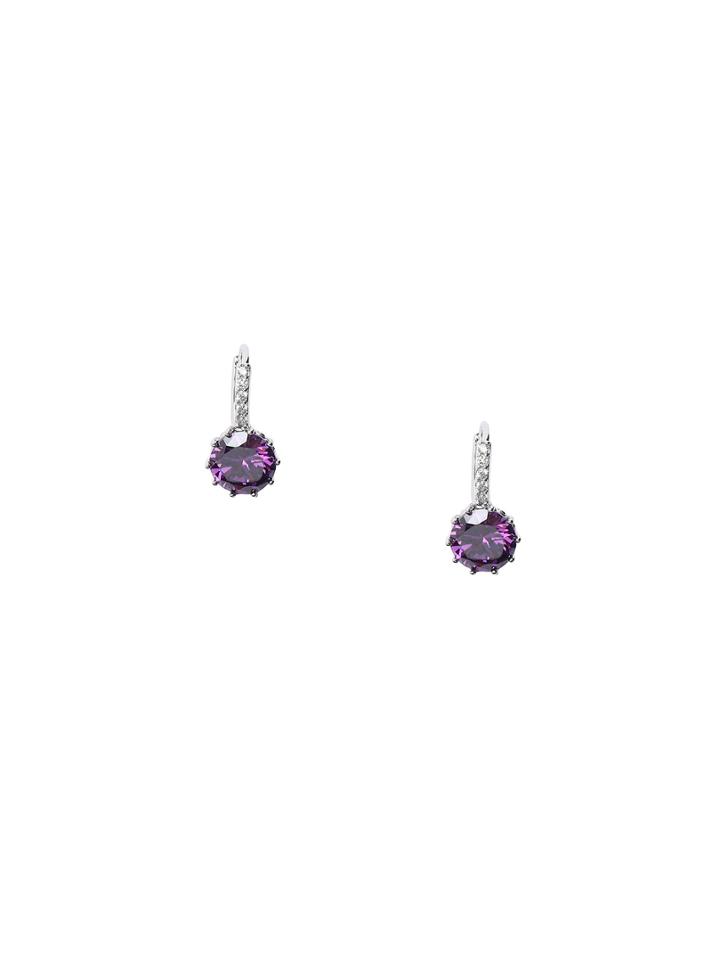 Romwe Silver Plated Purple Rhinestone Arc Earrings