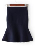 Romwe Navy High Waist Fishtail Skirt