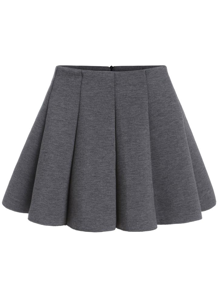 Romwe Grey Casual Flare Mini Skirt