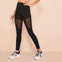 Romwe Mesh Insert Solid Leggings