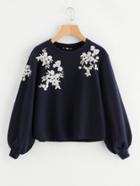 Romwe Embroidery Exaggerate Sleeve Pullover