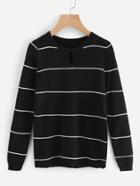 Romwe Cut Out Keyhole Front Striped Sweater