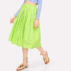 Romwe Neon Green Drawstring Waist Pleated Skirt