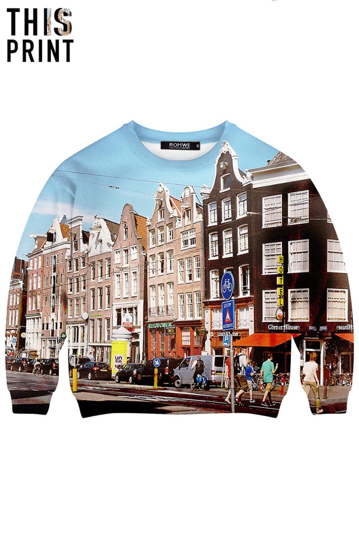 Romwe This Is Print Amsterdam Stree Print Long-sleeved Sweatshirt