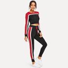 Romwe Color-block Sweatshirt With Drawstring Sweatpants