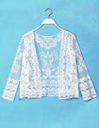 Romwe Embroidery Lace Long Sleeve Open Top