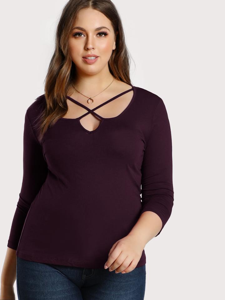Romwe Crisscross Neck T-shirt