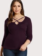 Romwe Crisscross Neck T-shirt