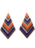 Romwe Blue Orange Stripe Vintage Gold Geometric Dangle Earrings