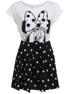 Romwe Mickey Print Top With Polka Dot Skirt