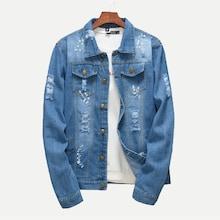 Romwe Guys Dual Pocket Ripped Denim Jacket